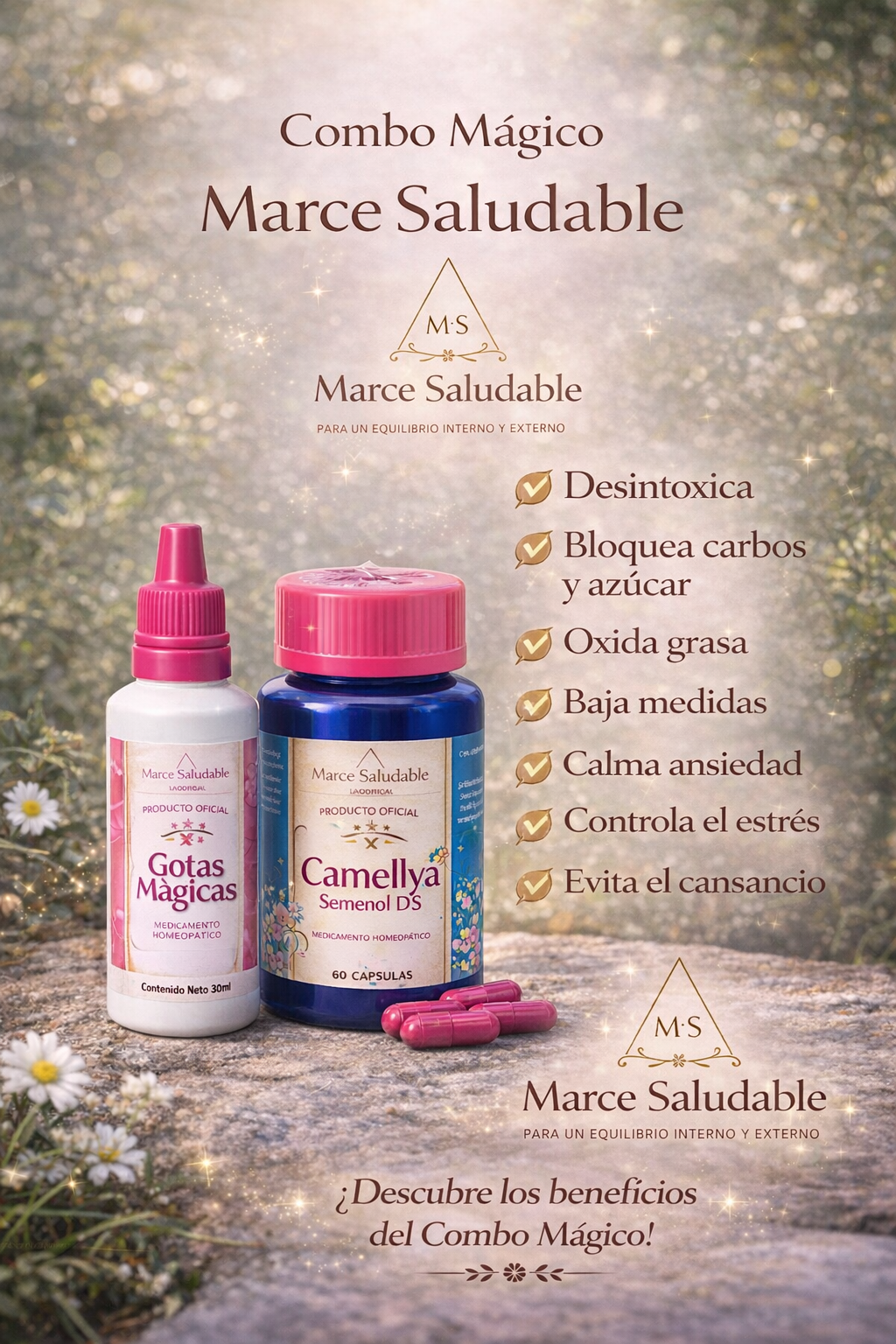 Combo mágico M.S/ un equilibrio para tu día a día desintoxicar cuerpo oxidar grasa calmar ansiedad y protege tu sona gástrica llevar tu cuerpo a otro nivel si es posible